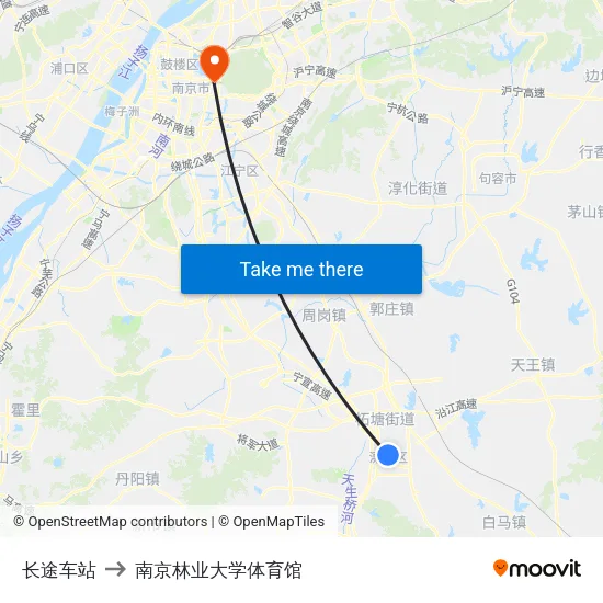 长途车站 to 南京林业大学体育馆 map