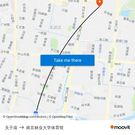 夫子庙 to 南京林业大学体育馆 map