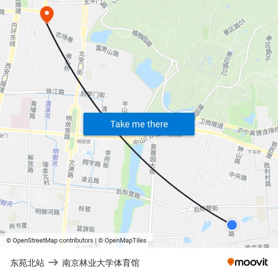 东苑北站 to 南京林业大学体育馆 map