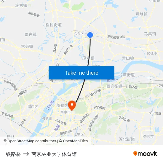 铁路桥 to 南京林业大学体育馆 map