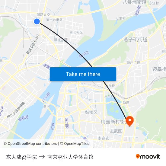 东大成贤学院 to 南京林业大学体育馆 map