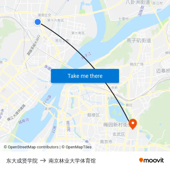 东大成贤学院 to 南京林业大学体育馆 map