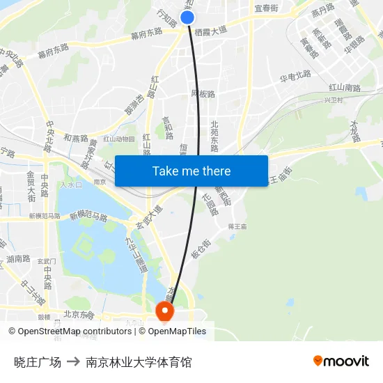 晓庄广场 to 南京林业大学体育馆 map
