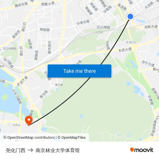尧化门西 to 南京林业大学体育馆 map