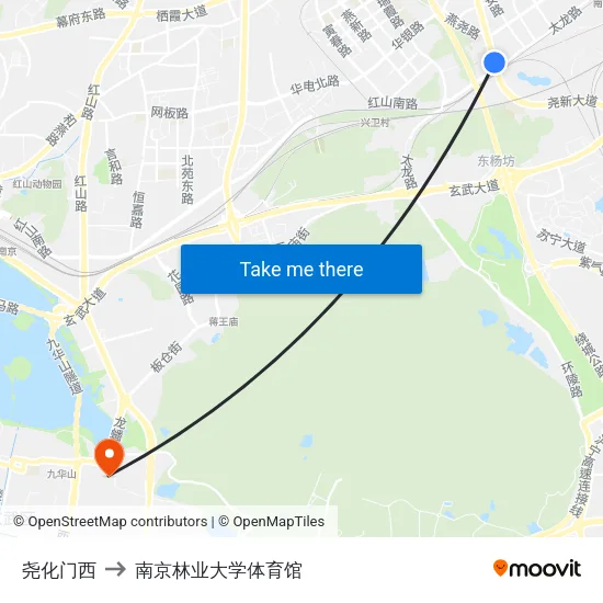 尧化门西 to 南京林业大学体育馆 map