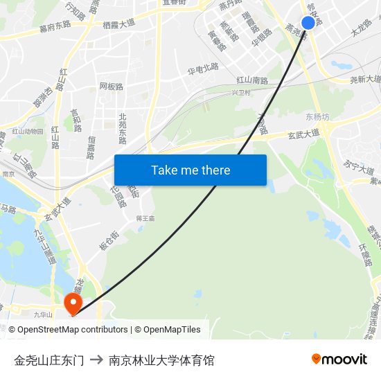 金尧山庄东门 to 南京林业大学体育馆 map