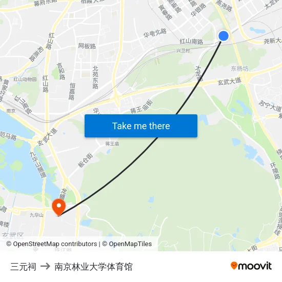 三元祠 to 南京林业大学体育馆 map