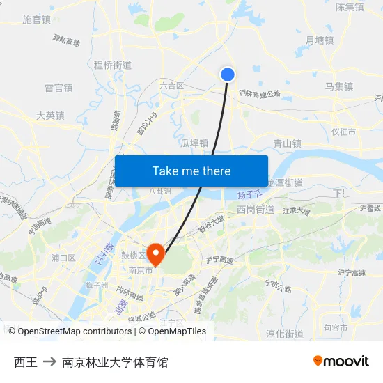 西王 to 南京林业大学体育馆 map