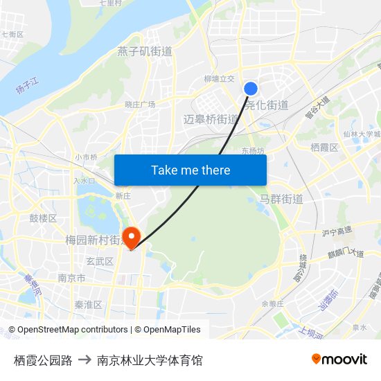 栖霞公园路 to 南京林业大学体育馆 map