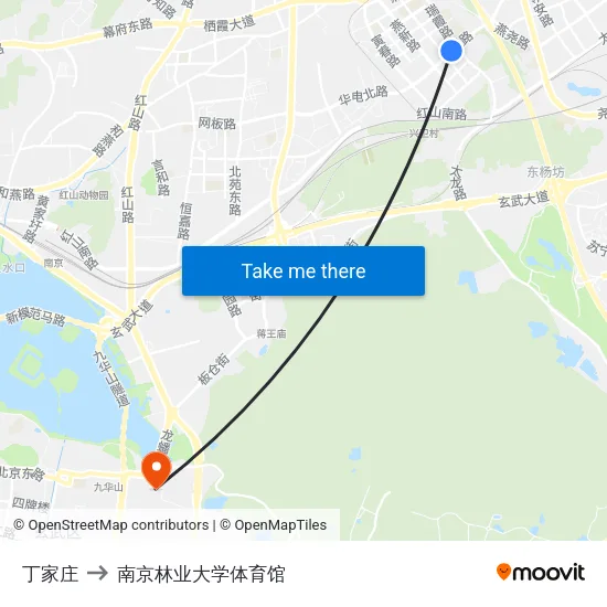 丁家庄 to 南京林业大学体育馆 map