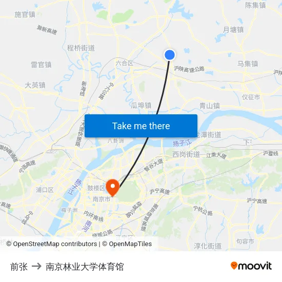 前张 to 南京林业大学体育馆 map