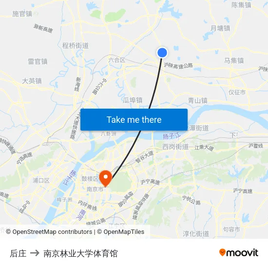 后庄 to 南京林业大学体育馆 map