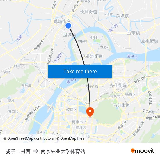 扬子二村西 to 南京林业大学体育馆 map