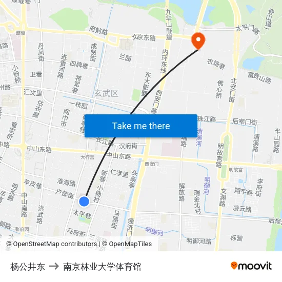 杨公井东 to 南京林业大学体育馆 map