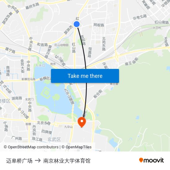 迈皋桥广场 to 南京林业大学体育馆 map