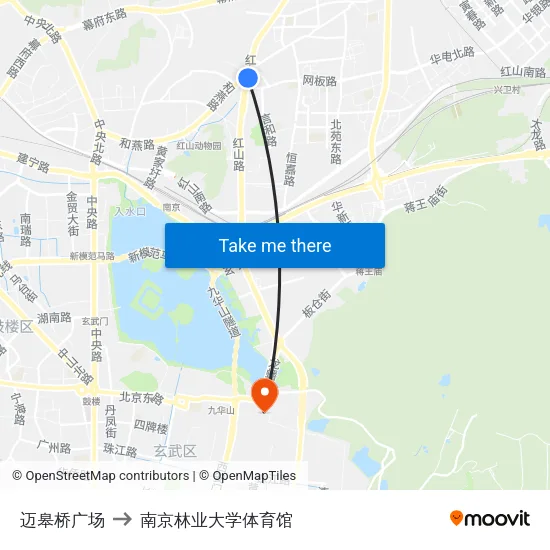 迈皋桥广场 to 南京林业大学体育馆 map