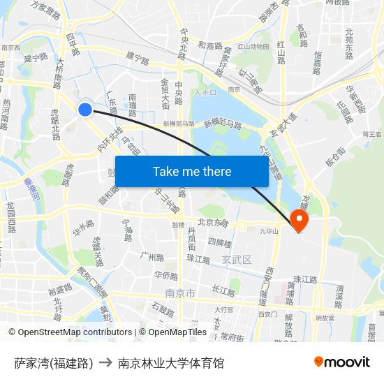 萨家湾(福建路) to 南京林业大学体育馆 map