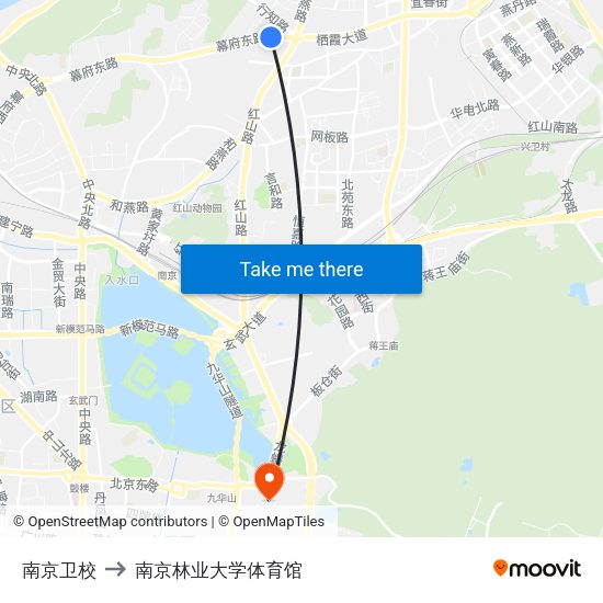 南京卫校 to 南京林业大学体育馆 map