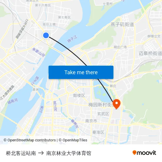 桥北客运站南 to 南京林业大学体育馆 map