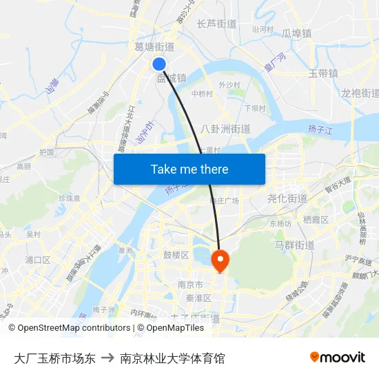 大厂玉桥市场东 to 南京林业大学体育馆 map
