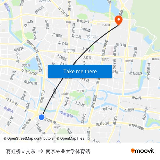赛虹桥立交东 to 南京林业大学体育馆 map