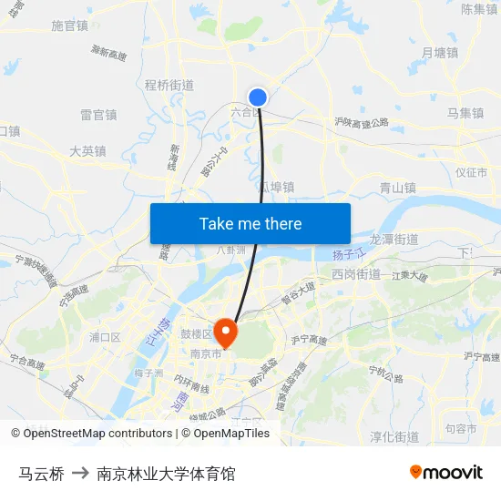 马云桥 to 南京林业大学体育馆 map