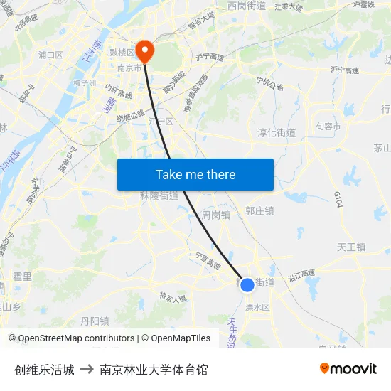 创维乐活城 to 南京林业大学体育馆 map