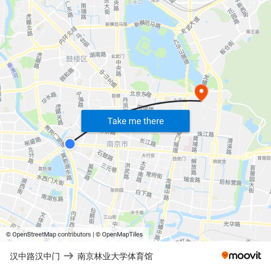 汉中路汉中门 to 南京林业大学体育馆 map