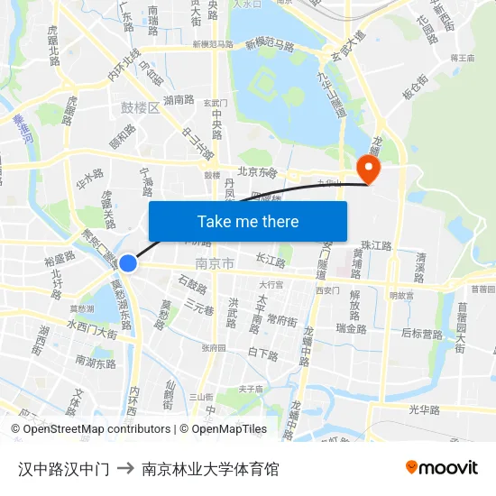 汉中路汉中门 to 南京林业大学体育馆 map