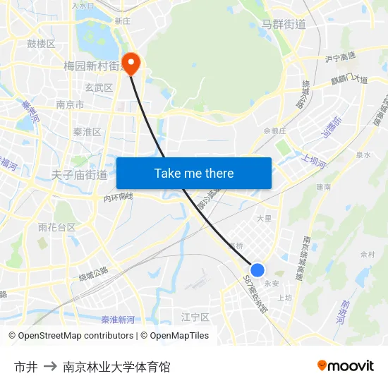市井 to 南京林业大学体育馆 map