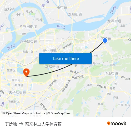 丁沙地 to 南京林业大学体育馆 map