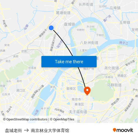盘城老街 to 南京林业大学体育馆 map