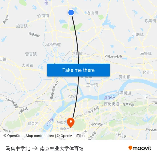 马集中学北 to 南京林业大学体育馆 map
