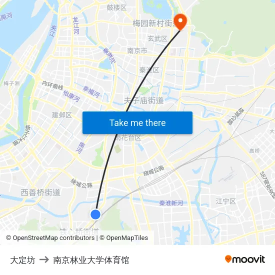 大定坊 to 南京林业大学体育馆 map