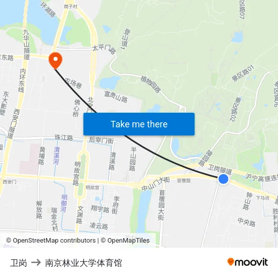 卫岗 to 南京林业大学体育馆 map