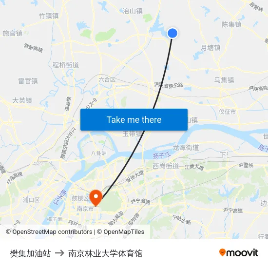 樊集加油站 to 南京林业大学体育馆 map