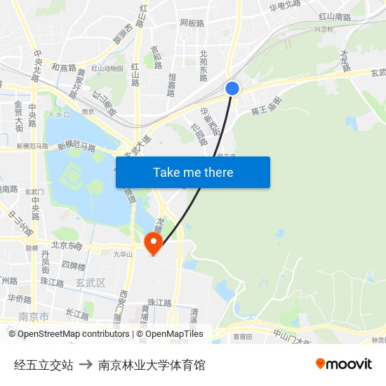 经五立交站 to 南京林业大学体育馆 map