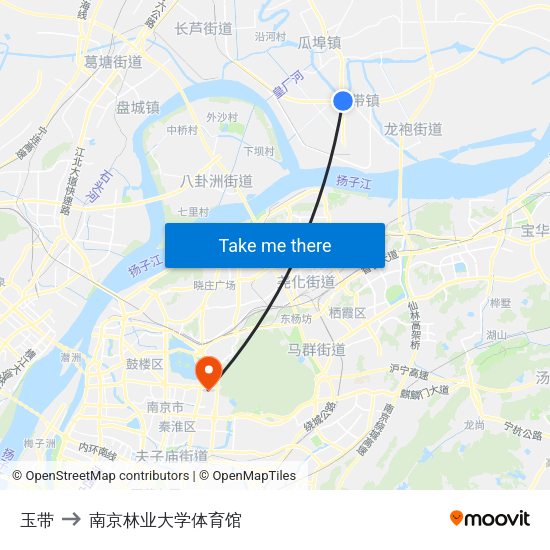 玉带 to 南京林业大学体育馆 map