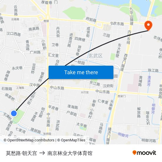 莫愁路·朝天宫 to 南京林业大学体育馆 map
