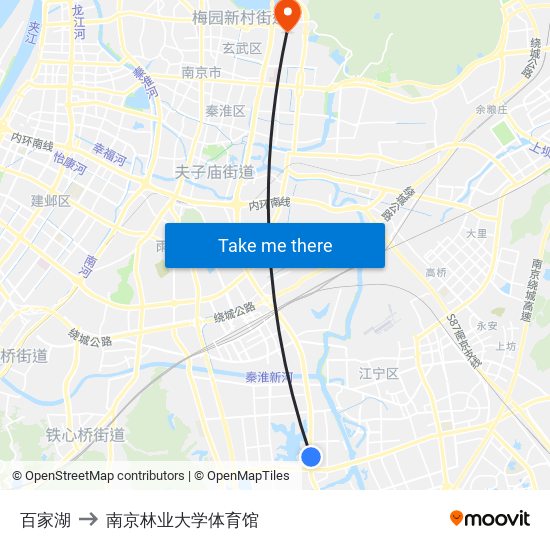百家湖 to 南京林业大学体育馆 map