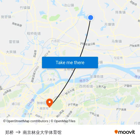 郑桥 to 南京林业大学体育馆 map
