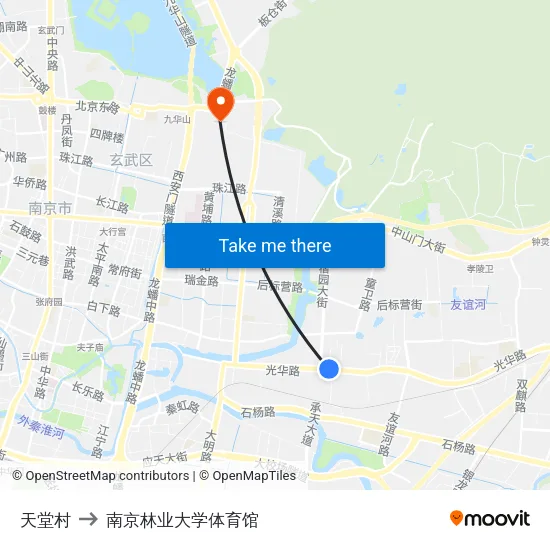 天堂村 to 南京林业大学体育馆 map