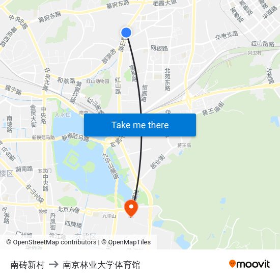 南砖新村 to 南京林业大学体育馆 map