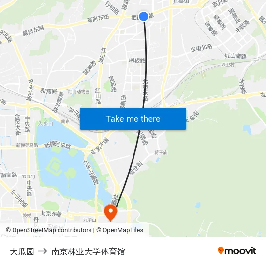 大瓜园 to 南京林业大学体育馆 map