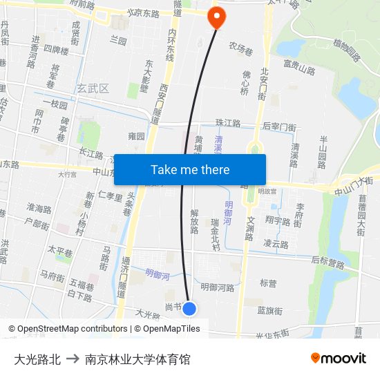 大光路北 to 南京林业大学体育馆 map