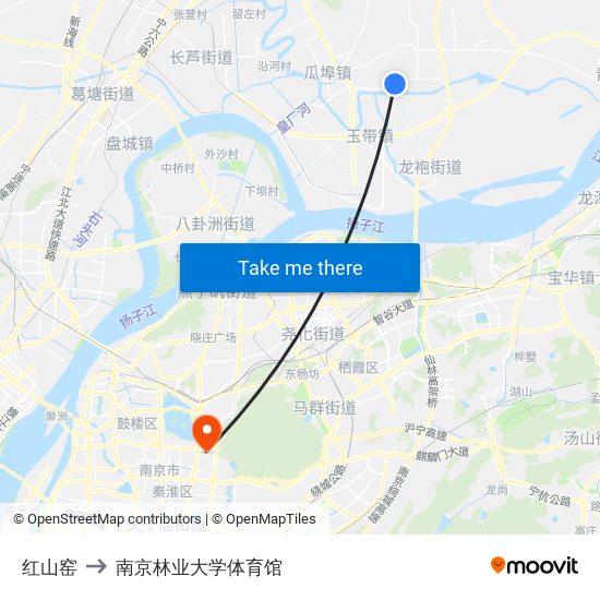 红山窑 to 南京林业大学体育馆 map