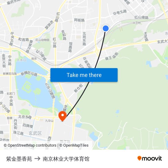 紫金墨香苑 to 南京林业大学体育馆 map