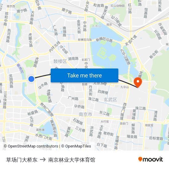 草场门大桥东 to 南京林业大学体育馆 map