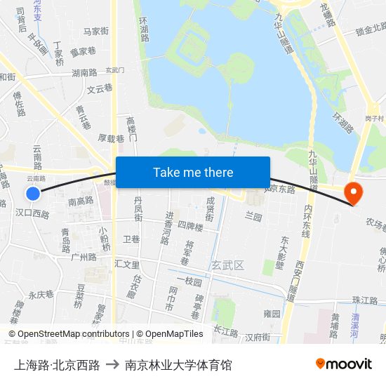 上海路·北京西路 to 南京林业大学体育馆 map