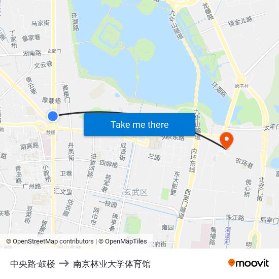 中央路·鼓楼 to 南京林业大学体育馆 map